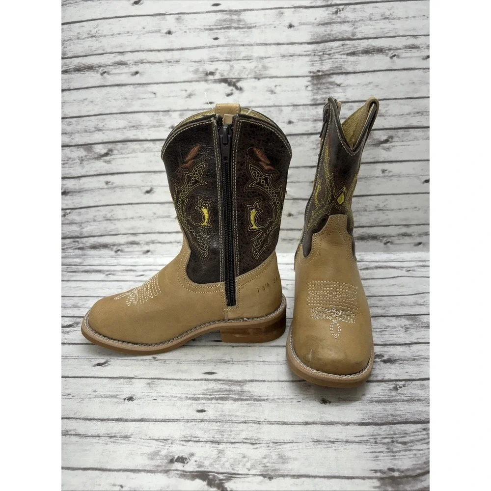 Agavero Rodeo Boots Girls Size 1 Leather Brown Embroidered Pattern